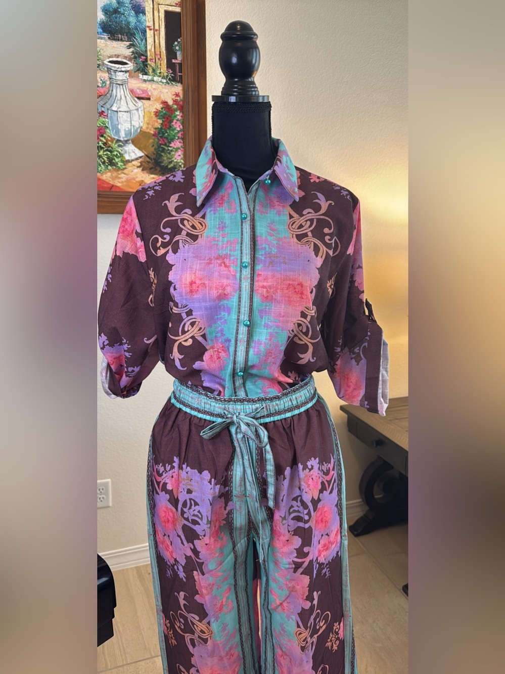 Women's Floral Wide-Leg Jumpsuit Coords - Picture 3 of 10